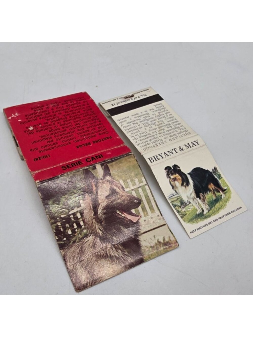 Vintage Bryant & May Serie Cani Matchbook Shetland Sheepdog & Belgian Shepherd